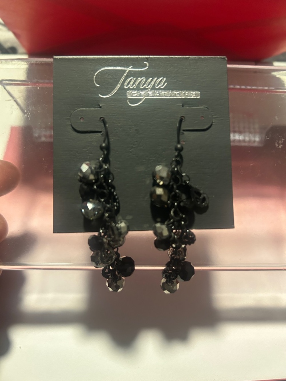 Black Faceted Cluster Dangle Earrings